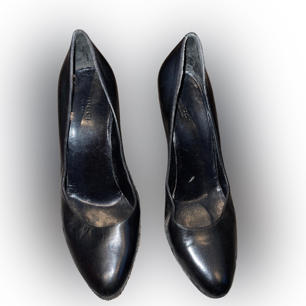 Gucci Black Leather & Signature Bamboo Heels/ Pumps